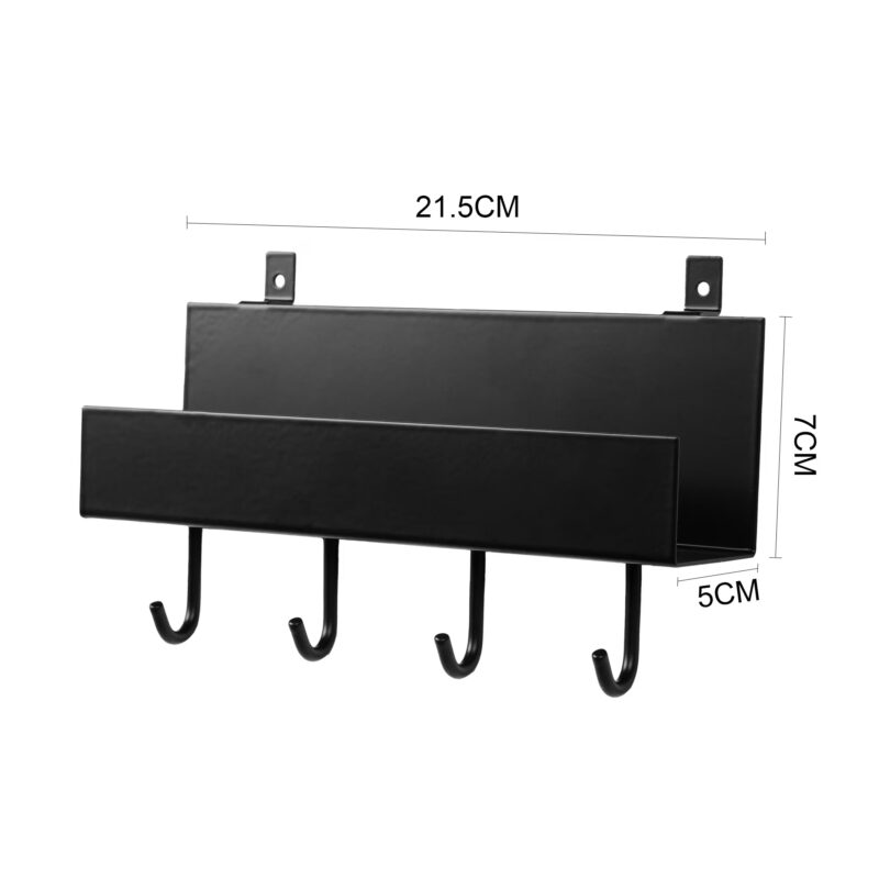 Schwarzes Regal für Akustikpaneele mit 4 Haken, 215 mm