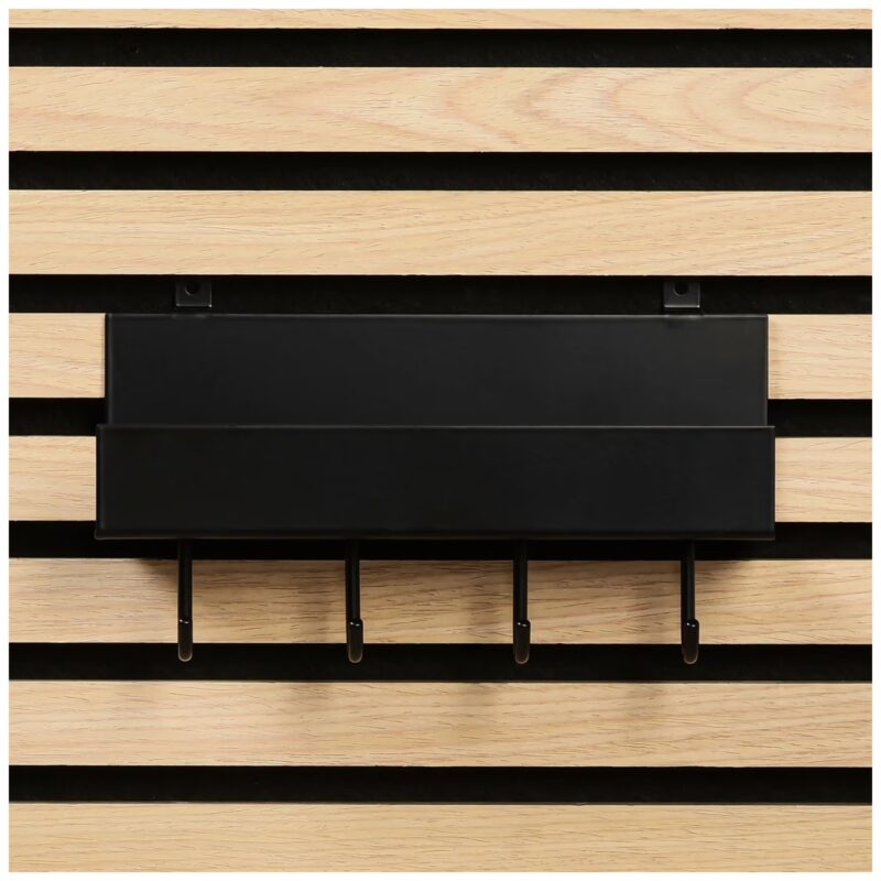 Schwarzes Regal für Akustikpaneele mit 4 Haken, 215 mm