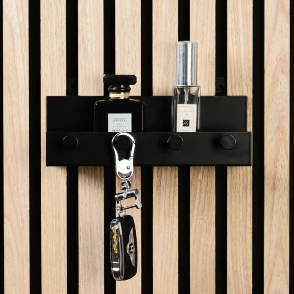 Schwarzes Regal für Akustikpaneele mit 4 Stiften, 215 mm