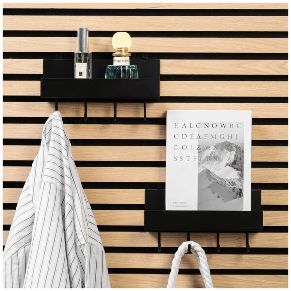 Schwarzes Regal für Akustikpaneele mit 4 Haken, 215 mm