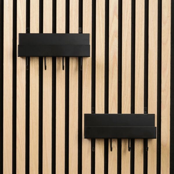 Schwarzes Regal für Akustikpaneele mit 4 Haken, 215 mm