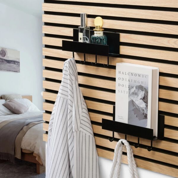 Schwarzes Regal für Akustikpaneele mit 4 Haken, 215 mm