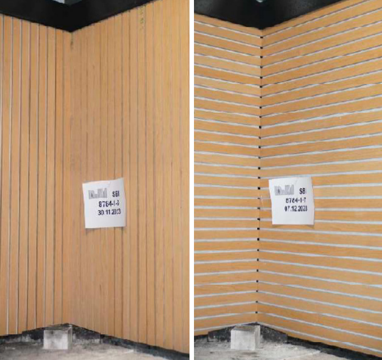 Probemontage im SBI - Vertikale und horizontale Ausrichtung der Lamellen.